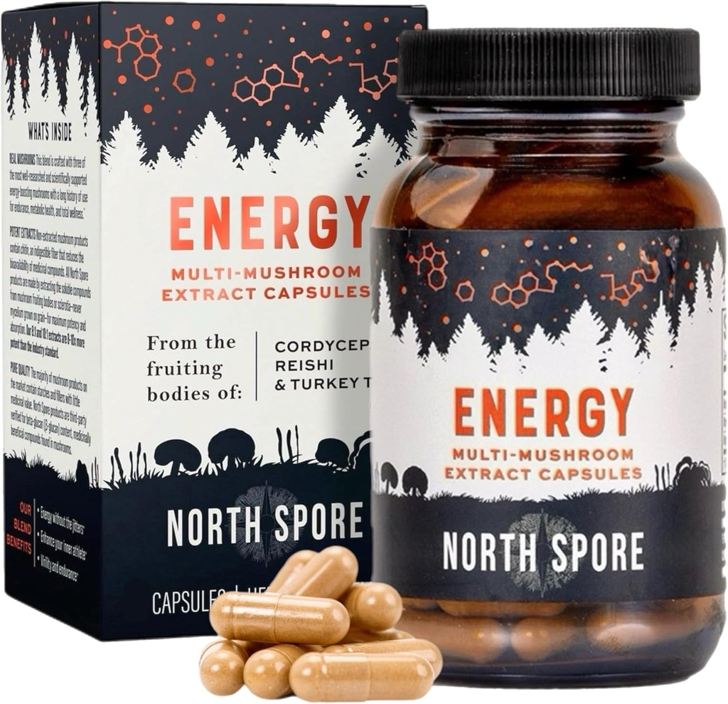 Orgánica ‘Energía’ Extracto de Mushroom Suplemento de cápsulas ← Resistencia " Cordyceps, Reishi, Turquía Tail ← Extractos del cuerpo 100% afrutado  Vegan, Non-GMO TEN Made in USA - 120ct