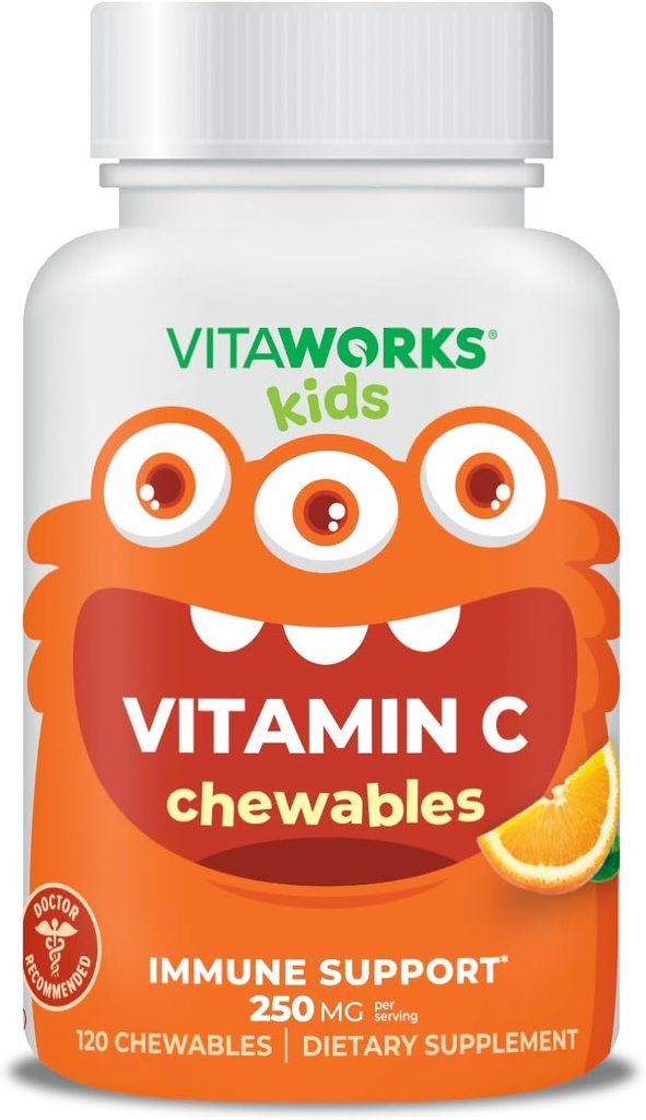 Niños Vitamina C Tablas de Chewable 250mg - Vegan, GMO-Free, Vitaminas Gratuitas Nut - Suplemento dietético para el soporte de inmunológico - para niños - 120 Chewables
