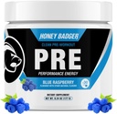 Miel Badger Pre Workout Powder, Keto Vegan Preworkout for Men &amp; Women, Beta Alanine &amp; Caffeine, Sugar Free Natural Energy Supplement, Blue Raspberry, 30 Servings
