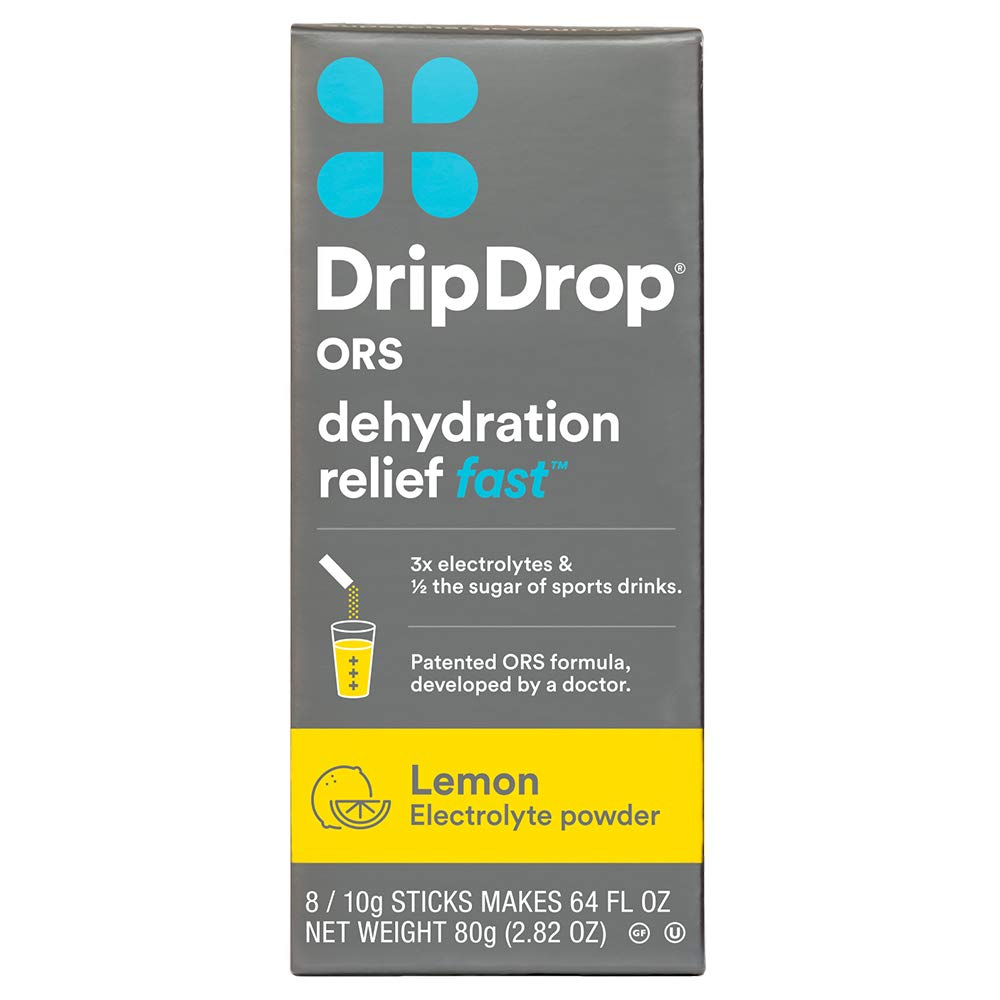 DripDrop ORS Electrolyte Hydration Powder Sticks, Lemon, 10g Sticks, 8 Count