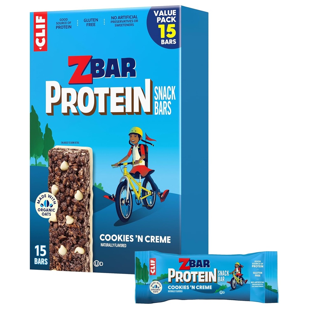 Zbar Protein - Cookies 'N Creme - Crispy Snack Bares - Hecho con avena orgánica - 5g Proteína - Gluten Free Protein Bares (15 Pack)