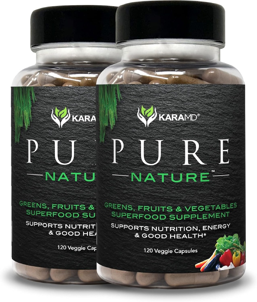 KaraMD Pura Naturaleza TENIDO Verdes, Frutas y verduras Suplemento TENIDO Vitaminas, Fibra & Antioxidantes TEN 20 Frutas y Verduras Suplementos para la Energía " Digestión ANTE Gluten Libre " Vegan Friendly (2 Pack)