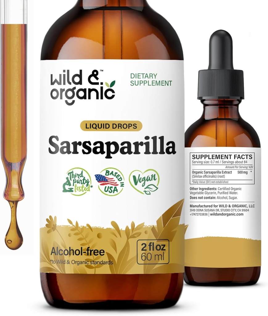 Salvaje &amp; Orgánica Sarsaparilla Root Drops - Detox Cleanse Drops - Sarsaparilla Powder Based Tincture - Vegan, Sugar &amp; Alcohol-Free Liquid Supplement - 2 fl oz