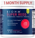 BIOHM Super Reds, Beet Root Powder Antioxidant Beets and Smoothie Mix with Tart Cherry Extract and 19 Red Whole Foods Packed with Prebiotics and Probiotics, Non-GMO, Red Berry Flavor (30 Servings)