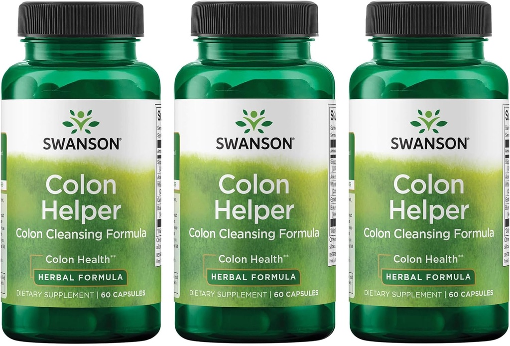 Swanson Colon Helper - promueve la salud digestiva utilizando Vervain, Goldenseal Root, Slippery Elm Bark &amp; More - Herbal Supplement Aiding Healthy Eliminations - (60 Capsules) (3 Pack)