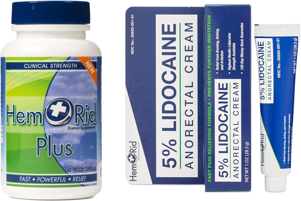 HemRid Plus &amp; Lidocaine Cream Bundle: Atención integral para el trastorno hemorroide, elaborado en los EE.UU.