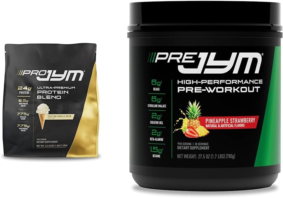 PRO JYM 45 Servings - Tahitian Vanilla Bean & PRE JYM 30 Servings - Pineapple Strawberry