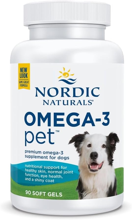 Naturales nórdicos Omega-3 Pet, Desarrollado - 90 Gels blandos - 320 mg Omega-3 Por Gel suave - Aceite de pescado para perros con EPA &amp; DHA - promueve el corazón, la piel, la carne, &amp; salud inmune