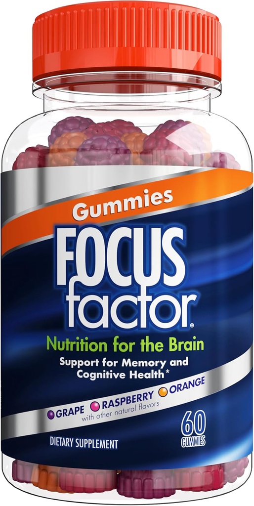 Factor de foco Gummies nootropic, Suplemento de memoria para cerebro, fosfatidilserina, Bacopa, Huperzine A, 60 Conde