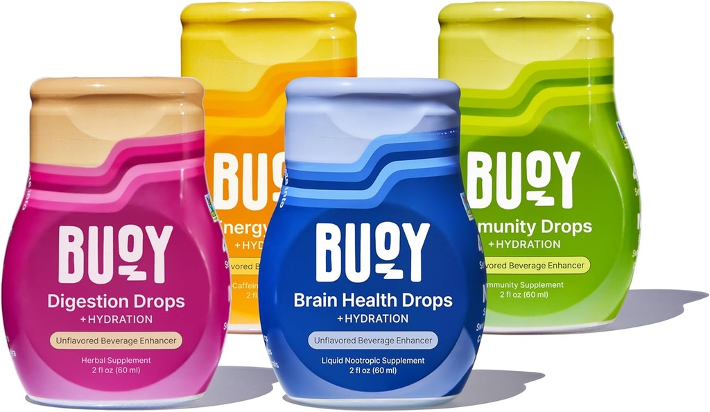 Buoy Electrolyte Drops Variedad Pack Digestión + Cerebro + Energía + Inmunity TEN 160 Servings Silencio No Sugar, No Sweeteners ← Dietitian Recomendado ← Trace Minerals ← Desagradable, Sutil Taste Mineral