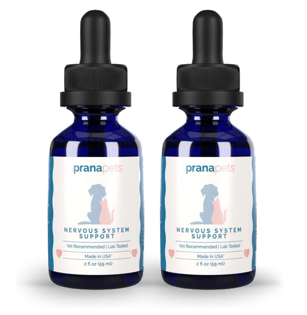 PranaPets Nervous System Support for Dogs and Cats peru Herbal Formula Safely Aids in Reducing Nervousness, Involuntary Muscle Movements ← Helps Support Brain & Nervous System - 2 Pack