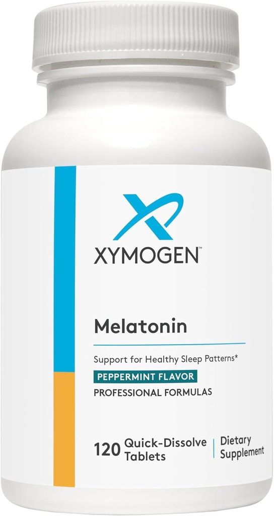 XYMOGEN Melatonina - Lozenges de menta - 3 mg Melatonina Suplemento para la Noche, Antioxidante + Soporte Inmunitario (120 Tabletas de resolución rápida)