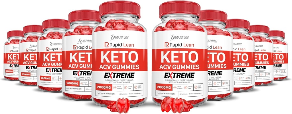(10 Pack) Rapid Lean Keto ACV Gummies Extreme 2000MG Rapid Lean Keto Gummies Apple Sider Vinegar Formulado con Pomegranate Beet Juice Powder B12 Vegan Non GMO 600 Gummys