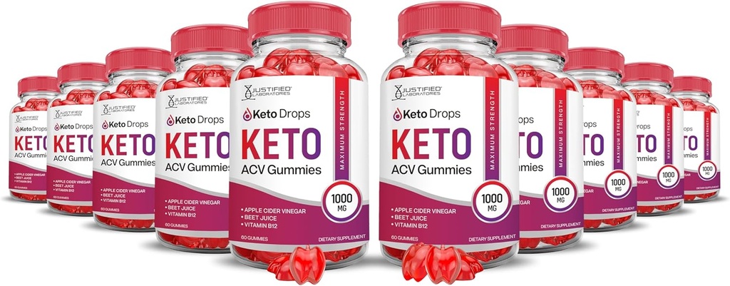(10 Pack) Keto Drops Keto ACV Gummies Advanced Formula 1000MG Keto Drops Keto Gummies Apple Sider Vinegar Formulado con Pomegranate Beet Juice Powder B12 Vegan Non GMO 300 Gummys