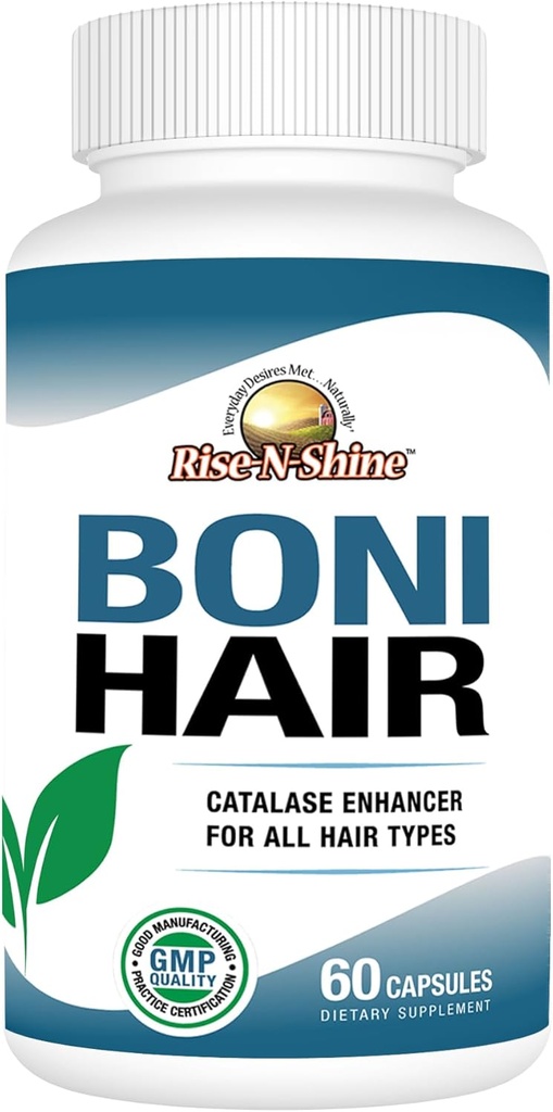 Rise-N-Shine BoniHair Suplemento Catalase para Vibrant, Youthful Hair Support- 10,000 UI Catalase con Saw Palmetto, Biotin, Fo-Ti, PABA - 60 cápsulas