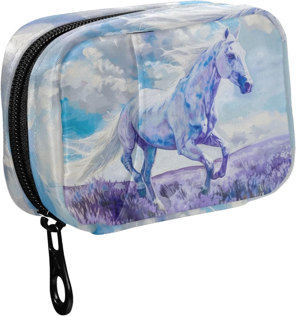 Fustylead Watercolor White Horse in Lavender Field Pill Organizer Case with Zipper 2 Times A Day for Vitamin and Supplement, 7 Day Travel Organizer Medicine Case