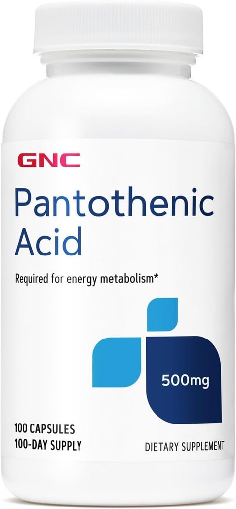 GNC Pantothenic Acid 500mg, 100 capsules, Supports in Energy Metabolism