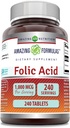 Amazing Formulas Folic Acid 1000 Mcg (1 Mg) tención 240 Tablets Suplemento  Vitamin B9 Silencio No-OMG seguir Gluten Gratis Silencio Made in USA