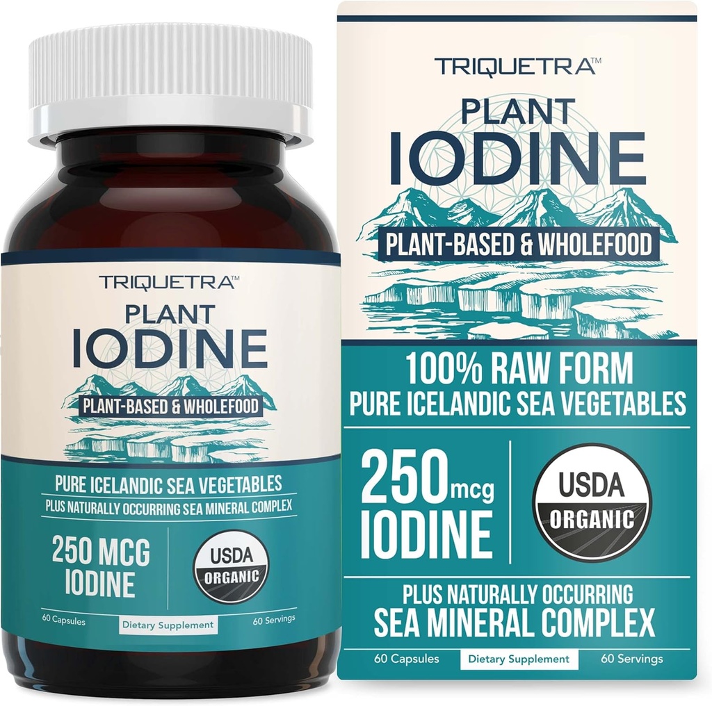 Suplemento Orgánica de Iodine del Complejo Vegetal Marítimo, Comida entera &amp; Forma cruda - Complejo Mineral de Iodine Plus Trace - Contiene el más puro Kelp del Mar islandés, Irlandés Moss & Bladderwrack (250 mcg)