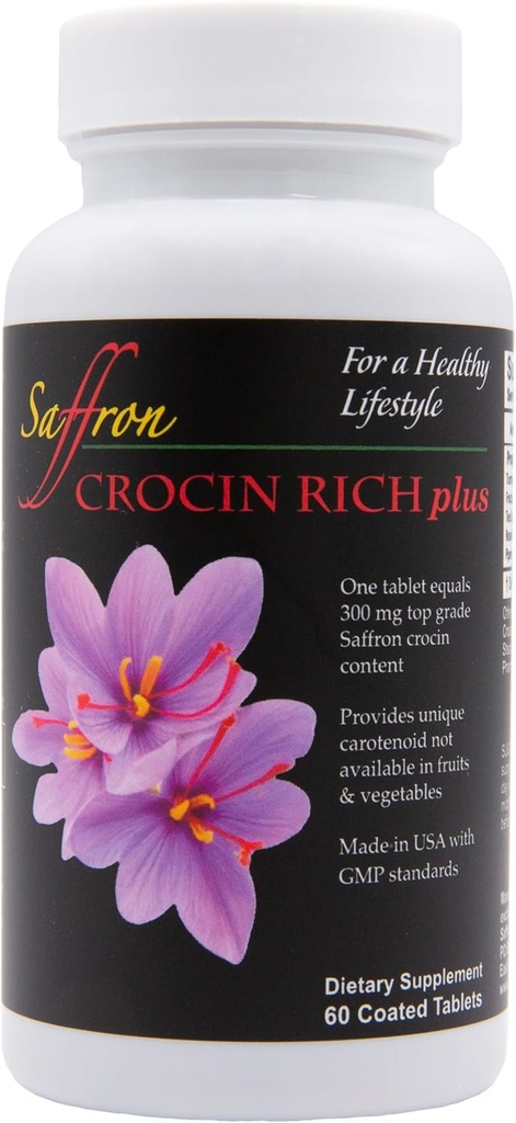 CROCIN RICH Plus – Avanzado Cerebro, Memoria &amp; Focus Support Ø Patented Crocin Fórmula Destacando la Crocin Ingrediente Estudiada Clínicamente Silencio Mood, Sleep, Cognition & Vitality Suplemento – 60 Tablets
