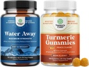 Bundle of Water Away Fluid Retention with Dandelion Leaf Extract " Green Tea for Bloating Relief and Turmeric Gummies for Adults Peach Flavor - Turmeric Curcumin with Black Pepper Extract and Ginger