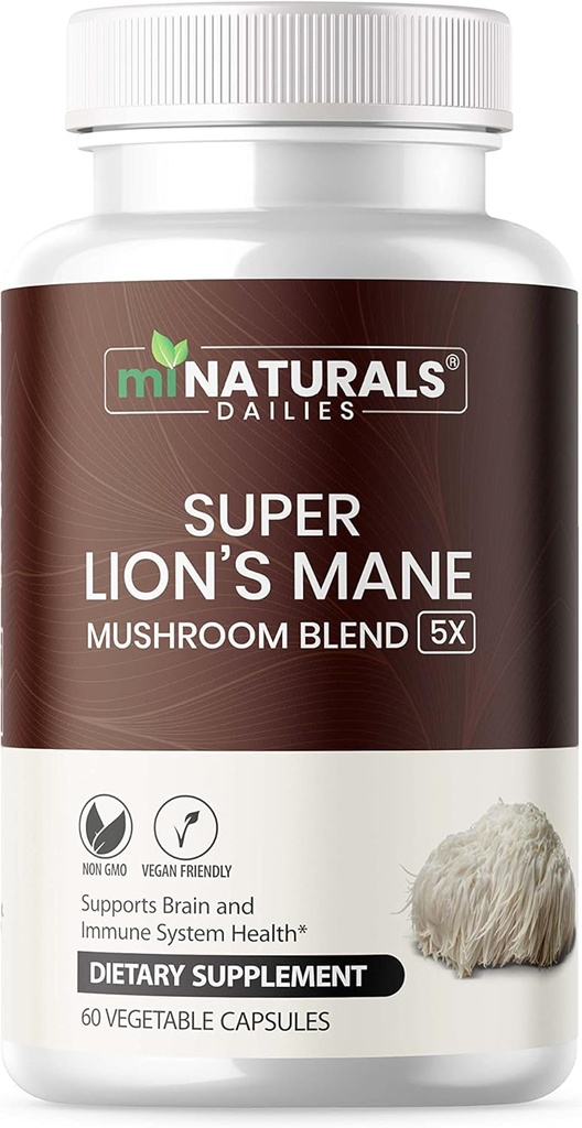 MINATURALS Lions Mane Supplement Capsules - 5 Mushroom Complex Helps with Immune System and Brain Health - Chaga, Reishi, Shiitake, Lions Mane, and Maitake Mushroom Extracts
