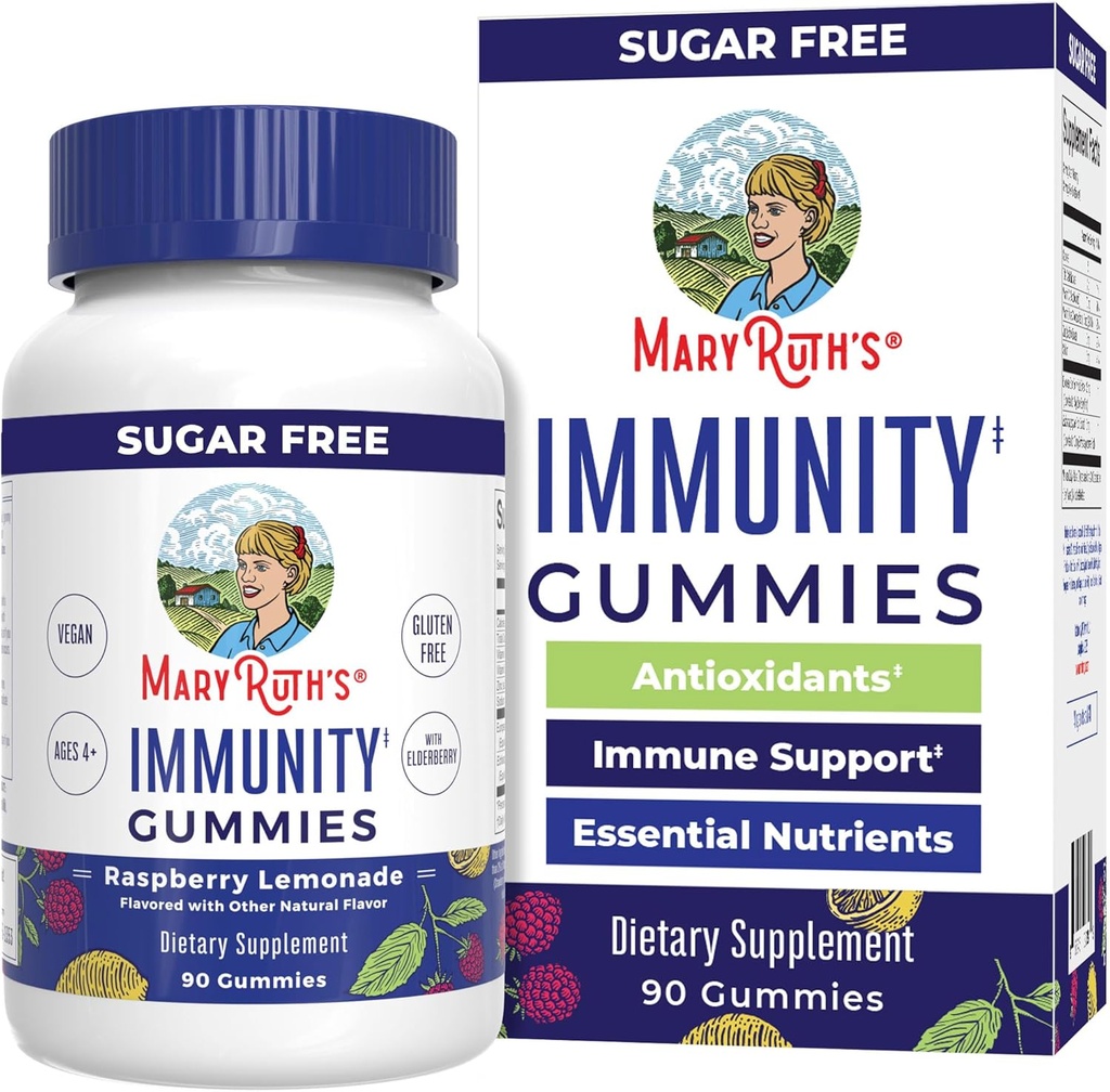 MaryRuth Organics Sugar Free Immunity Gummies ← Powerful Blend ← Elderberry Vitamina C " Zinc ← Vitamina D3 " Echinacea ← Immune Support Suplemento ← Gummies for Kids " Adults TEN Vegan Silenciosa GMO ← 90ct