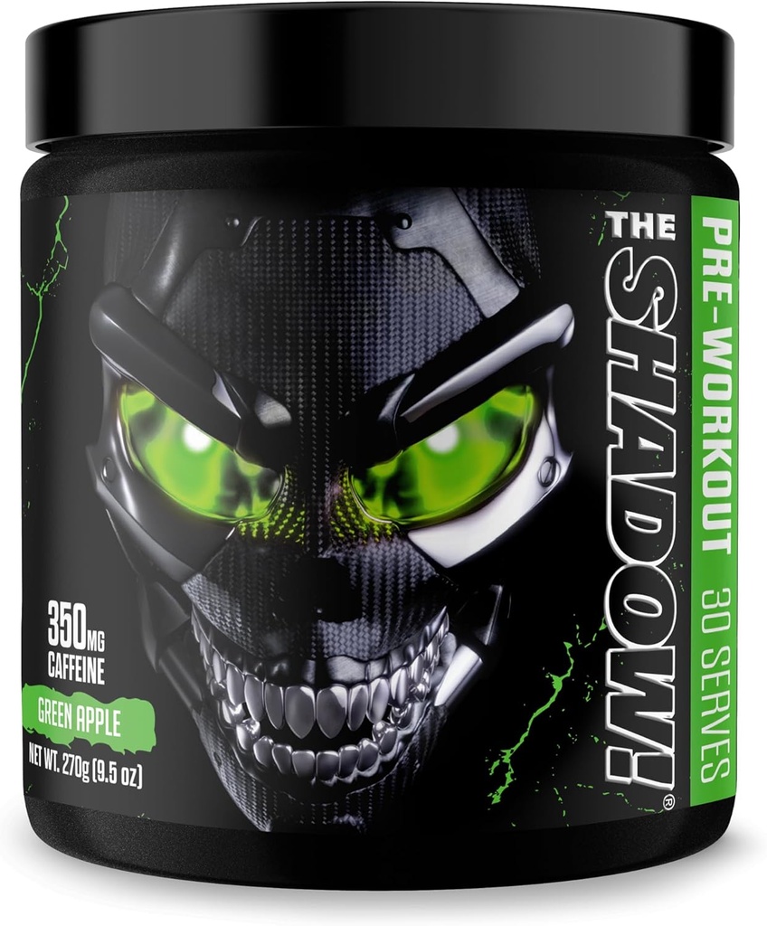 JNX SPORTS The Shadow! 350mg de Caffeine Hard Core Preworkout - Green Apple 30 Servings TENIDO Energía Eléctrica, Mental Focus " Superhuman Strength for Men &amp; Women