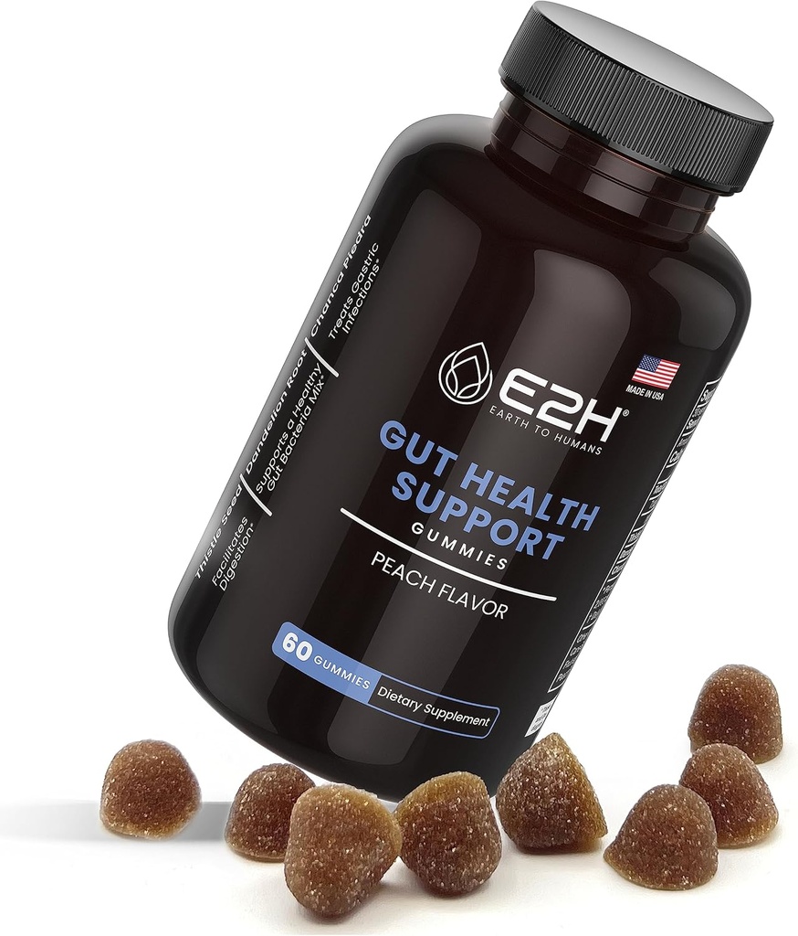 E2H Gut Support Gummies - 60 Cuenta - Gelatin-Free, Gluten-Free, Vegan " Non-GMO