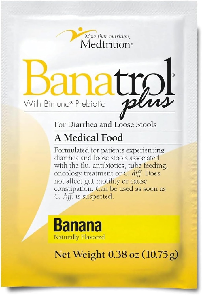 Banatrol® Natural Anti-Diarreica con Prebióticos, Alivio de la Diarrea Crónica, SII, Diarrea Recurrida, Alimentos Médicos Con Apoyo Clínica, No Estipados, 25 Servimientos (Banana)