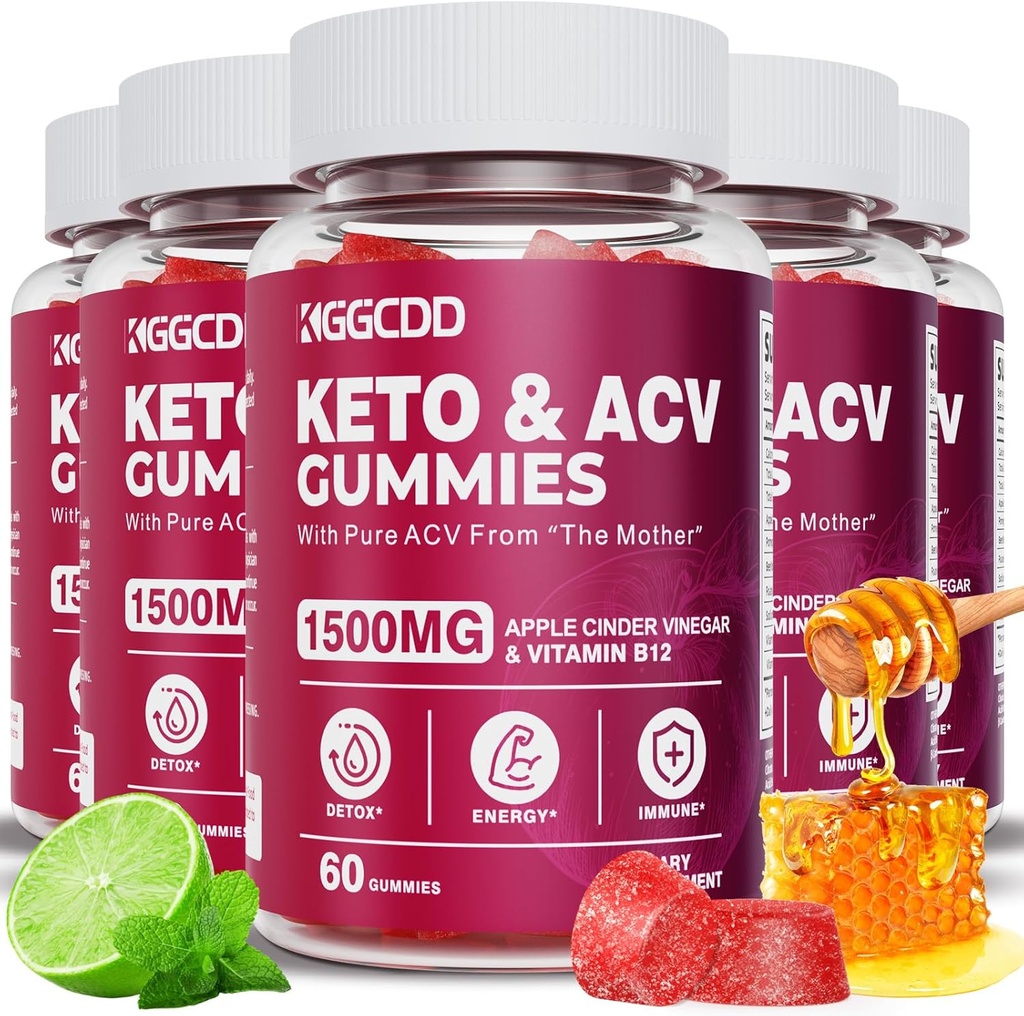 (5 Pack) Keto ACV Gummies Extreme1500MG Keto Gummies Apple Sider Vinegar Formulado con Pomegranate Beet Juice Powder B12 Vegan Non GMO 300 Gummies
