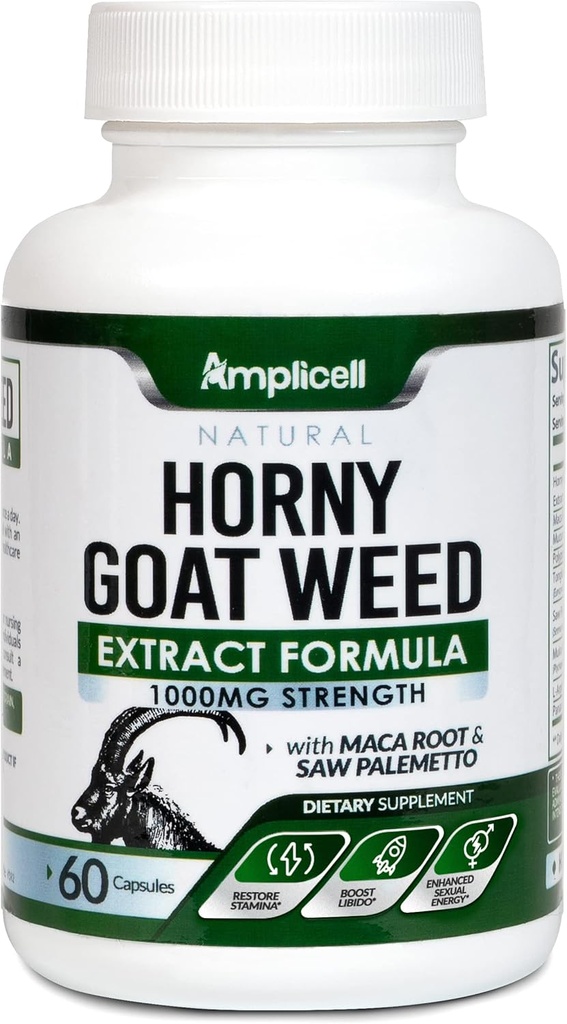 Horny Goat Weed with Maca Root, Tongkat Ali, L-Arginine & Panax Ginseng – Male Performance & Libido Booster Supplement – Energy, Stamina & Vitality Pills for Men &amp; Women – 60 cápsulas