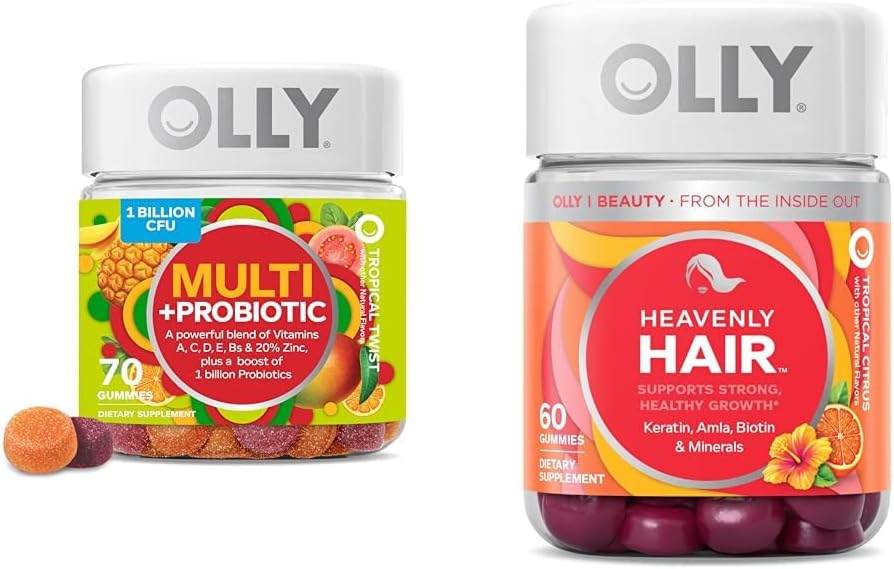 OLLY Multi + Probiótico Adulto Gummy Multivitamínico, 1 billón de UC, Digestivo e Inmune Apoyo &amp; Pelo Celestial Gummy, soporta el cabello saludable, queratina, biotina, AMLA, suplemento Chewable, 30 días