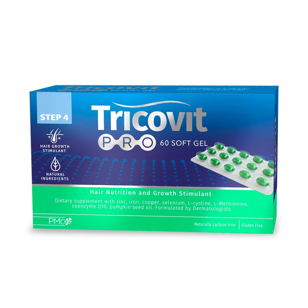 Tricovit Pro Hair Growth Supplement - Hair Loss Treatments for Women &amp; Hombre Desarrollado por dermatólogos - Contiene Bloqueadores DHT, Aminoácidos & Vitaminas para promover la regeneración celular (60 Softgels)