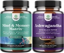 Bundle of Enhance Brain Memory, Boost Focus, Improve Clarity Mind Booster and Mood Enhancer Organic Ashwagandha Capsules - Pure Ashwagandha Powder for Thyroid Energy Focus