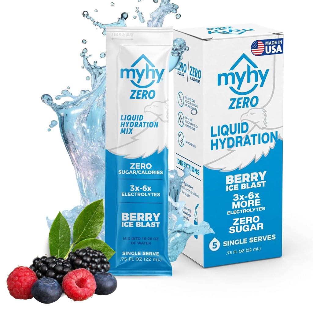MyHy Zero Liquid Hydration Packets, Sugar Free Electrolyte Drink Mix for Hydration Support, Dehydration Relief for Travel, Pregnancy, Fitness, Bachelor &amp; Bachelorette Party – Berry, 5 Condes