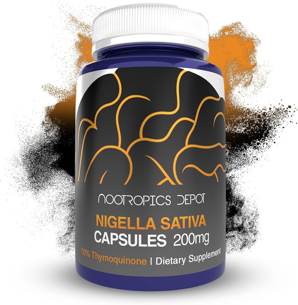 Nootropics Depot Nigella Sativa Extract Capsules TENIDO 200mg TENIDO 60 Conde Silencio Mínimo 10% Timoquinona Contenido Silencioso Aceite de Semillas Negras Extracto ← Soporta Salud cerebral, memoria, salud del hígado y función de la inmune