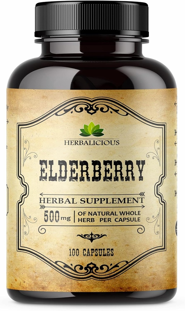 Elderberry Capsules – Natural Black Elderberry Herbal Supplement – Immune Boosters for Adults, Digestive Support, Antioxidants &amp; Vitamina C – Fiber-Rich, Non-GMO – 100 cápsulas para hombres y mujeres