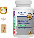 Adulto equivalente 50+ Un suplemento multivitamínico completo diario, 125 tabletas, multivitamínico completo para adultos mayores de 50 + Empuñadura de crema y abundante