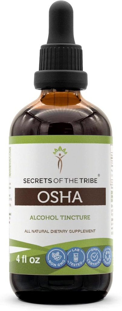 Secretos de la tribu OSHA Tincture Extracto de alcohol, OSHA (Ligusticum porteri) Dried Root 4 OZ