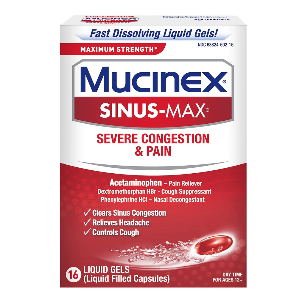 Mucinex Sinus-Max Max Strength Severe Congestion & Doin Líquido Gels, 16ct
