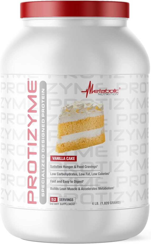 Nutrición metabólica, Protizyme, 100% Whey Protein Powder, Alta Proteína, Baja Carb, Proteína de bajo peso, Enzimas digestivas, 24 vitaminas esenciales y minerales, 4 libras (52 ser)