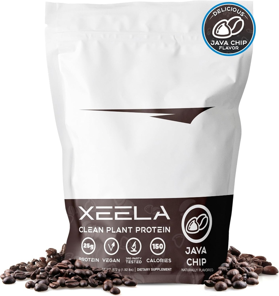 XEELA Planta base de pólvora de proteína vegana - Proteína de 25g de alta Proteína, Pea Proteína para hombres y mujeres - Vitaminas " Minerales, No GMO, Dairy " Gluten Free, LowCarb " LowFat (Java Chip)