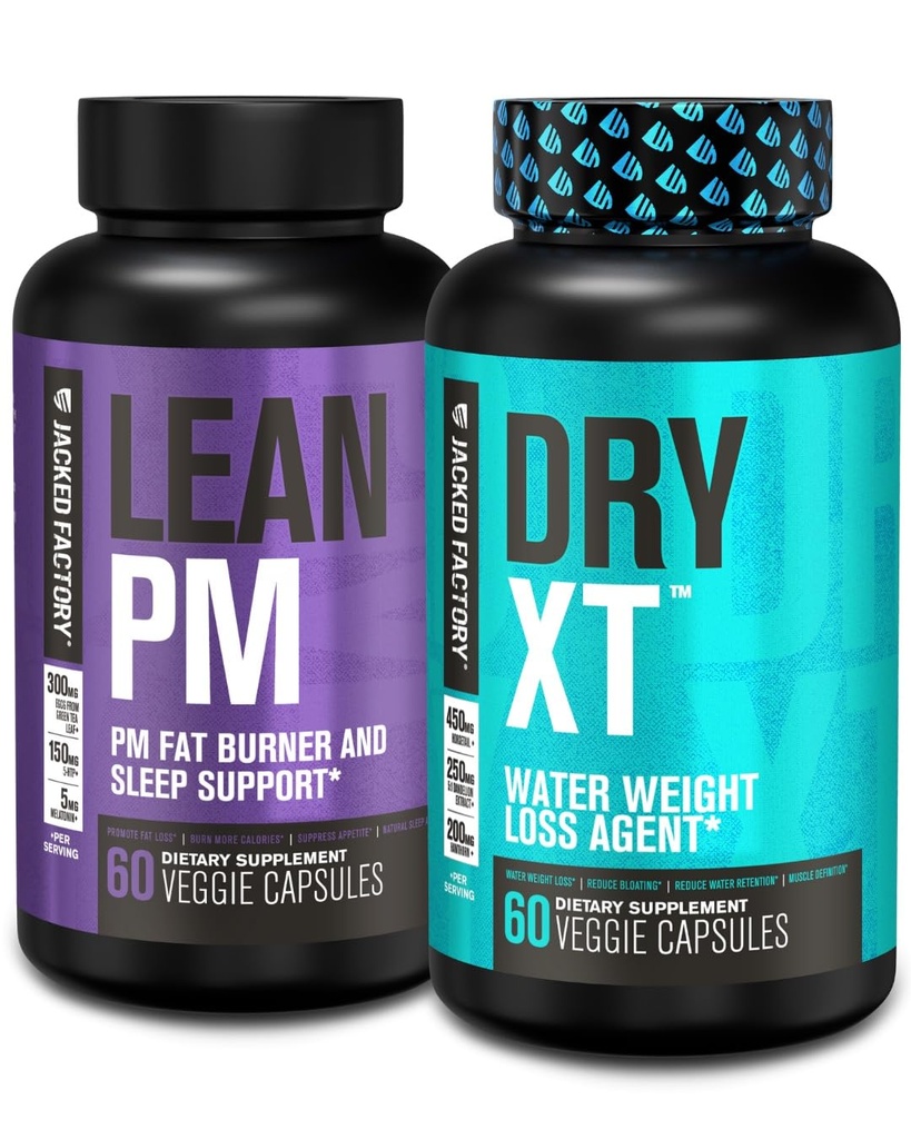 Jacked Factory Lean PM Night Time Fat Burner, Sleep Aid Supplement, " Appetite Suppressant (60 Capsules) " Dry-XT Water Weight Píldoras Diuréticas (60 cápsulas)