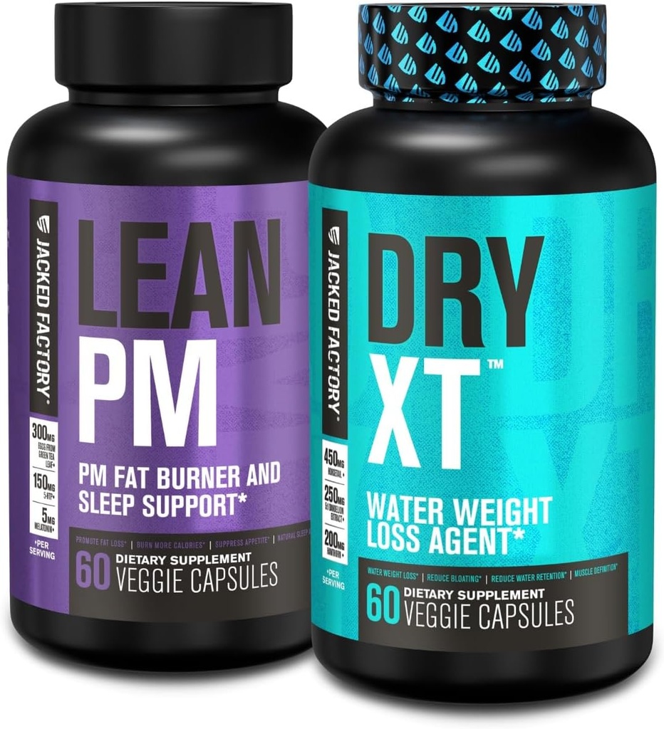 Jacked Factory Lean PM Night Time Fat Burner, Sleep Aid Supplement, " Appetite Suppressant (60 Capsules) " Dry-XT Water Weight Píldoras Diuréticas (60 cápsulas)
