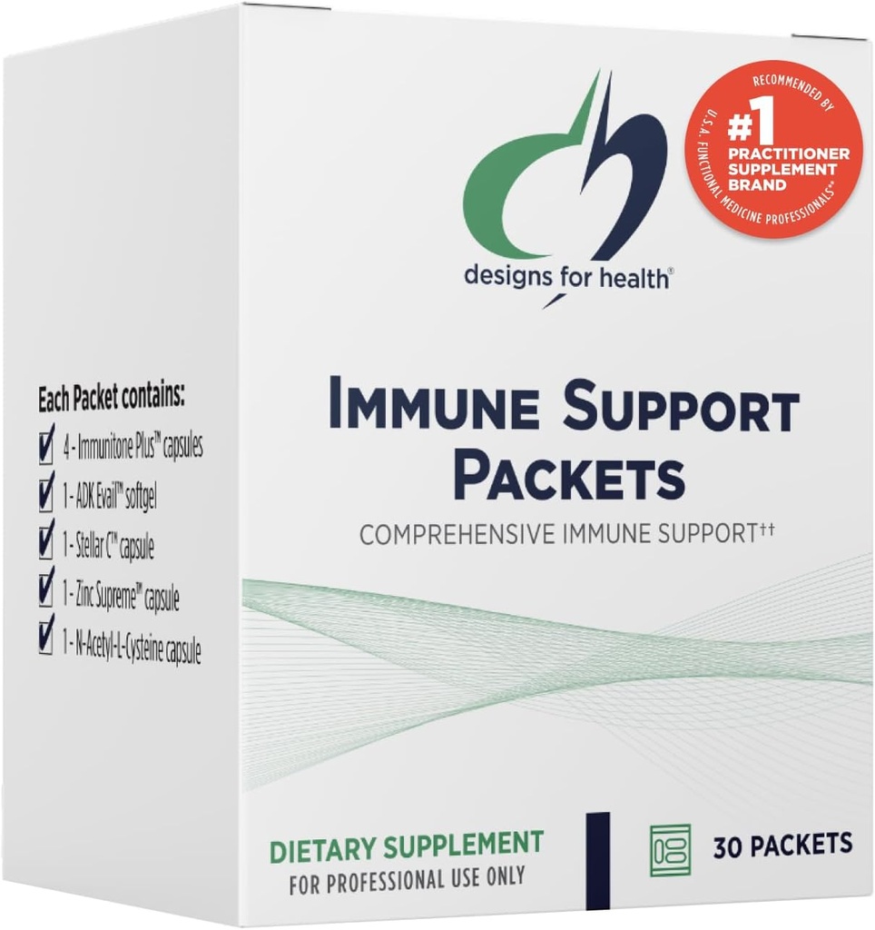 Diseños para Packs de Apoyo Inmunitario de Salud - Un Mes de Oferta Paquetes de Vitamina con Complejo Immunitone Plus + Herbs, NAC, Vitamina D + K, Zinc + Vitamina C (30 Packets)