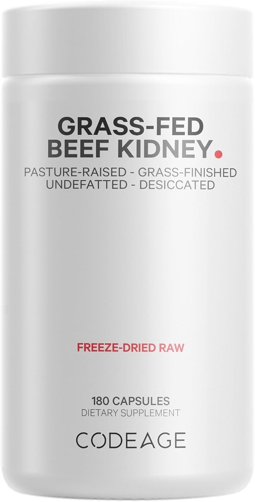 Codeage Grass Fed Beef Kidney Supplement - Freeze Dried, Non-Defatted, Desiccated Glandulars Nutrition Bovine Pills – Pasture Raised Beef Vitamins - Non-GMO -180 cápsulas