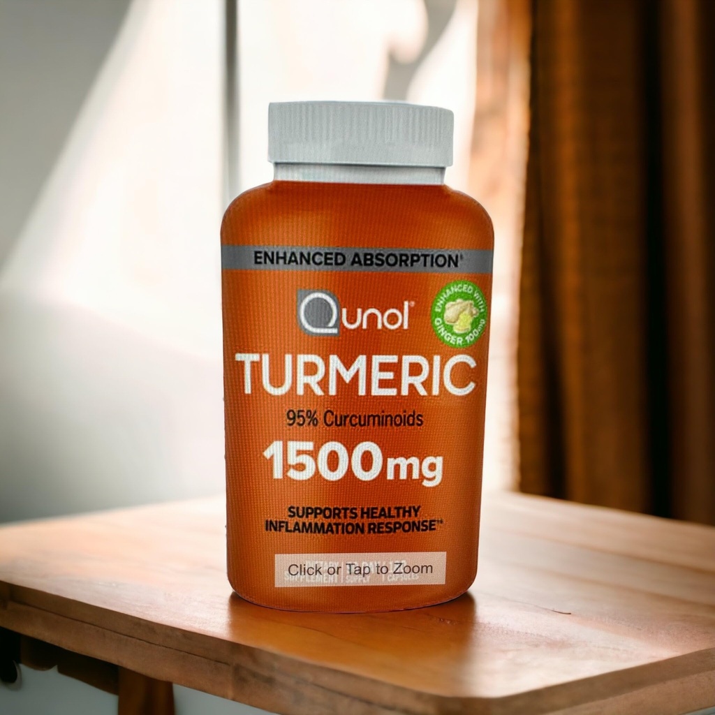 Curcumina Turmérica con Pepper Negro y jengibre, Qunol 1500mg Extracto Turmérico con 95% Curcuminoides, Absorción Mejorada, soporta Respuesta de Inflamación Saludable, 180 cápsulas vegetarianas