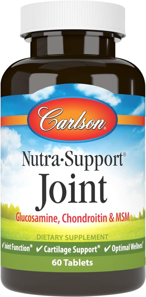 Carlson - Nutra-Support Joint, Glucosamine Chondroitin &amp; MSM, Función Conjunta, Soporte de cartílago &amp; Wellness Optimal, 60 tabletas