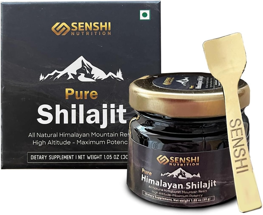 Shilajit - All Natural Maximum Potency Himalayan Mountain Resin from High Altitude - 100% puro Shilajit with Fulvic Acid & 85+ Trace Minerals Complex - 1 oz / 30 g with Free Spoon Included